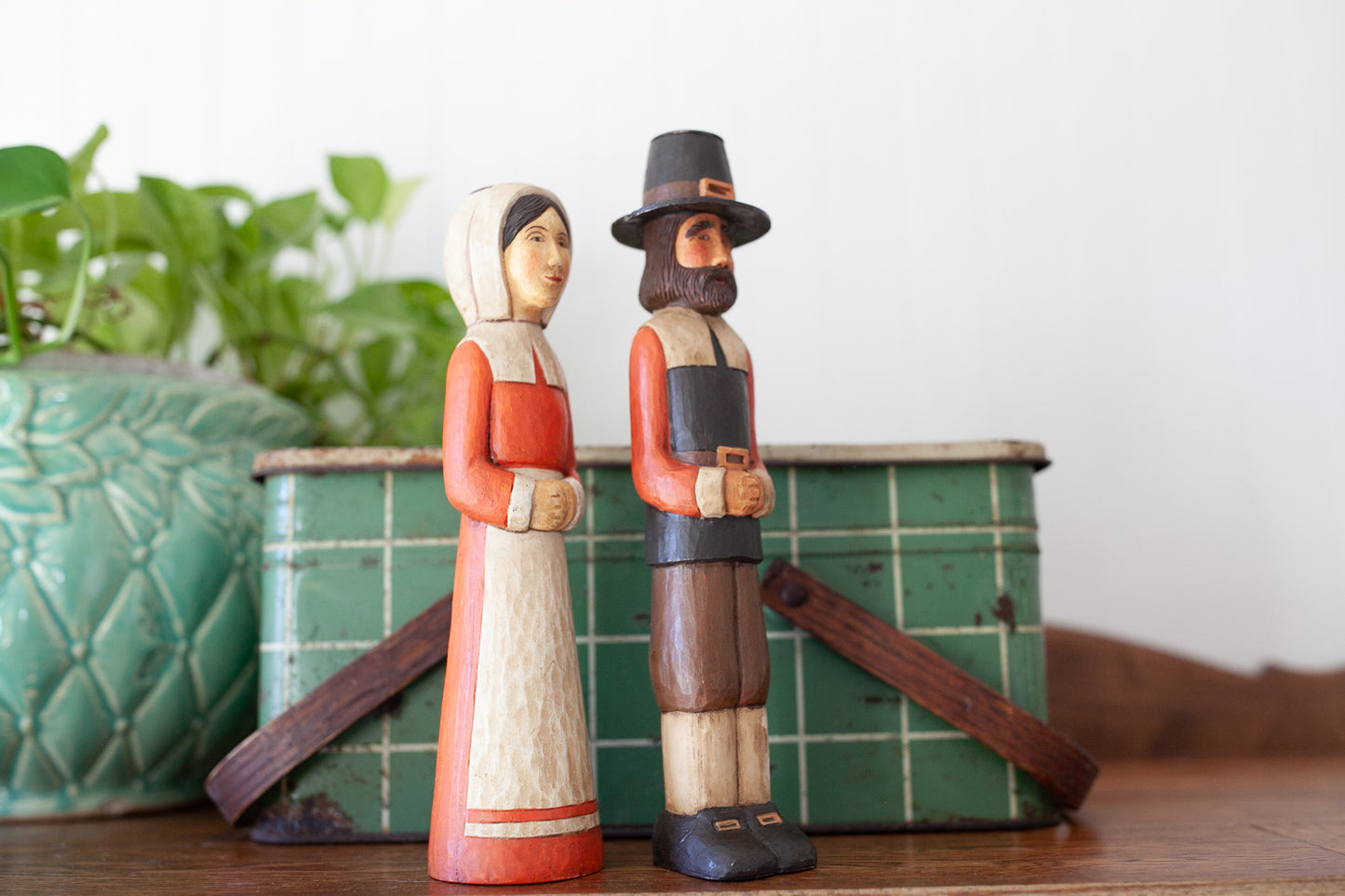 Vintage Pilgrim Figurines- Candle Holders- Taper candle holder