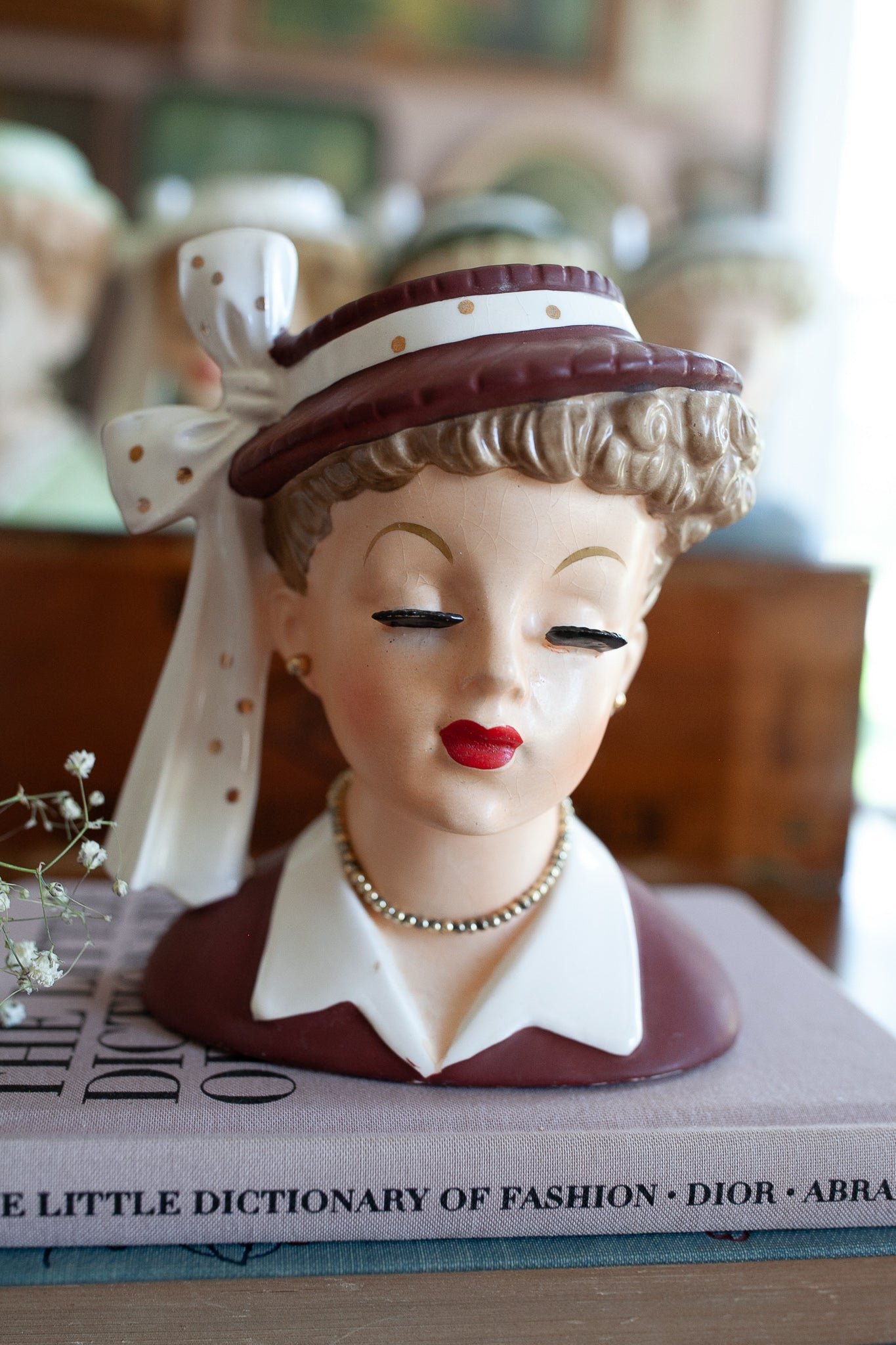 Vintage Head Vase - Lucille Ball -I love Lucy -Napco Head Vase- Lady Head-MaroonHat
