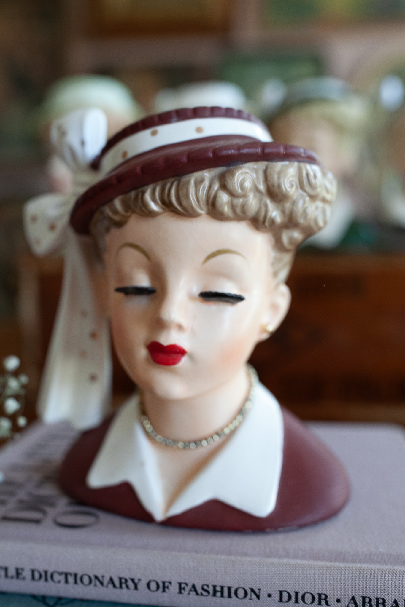 Vintage Head Vase - Lucille Ball -I love Lucy -Napco Head Vase- Lady Head-MaroonHat