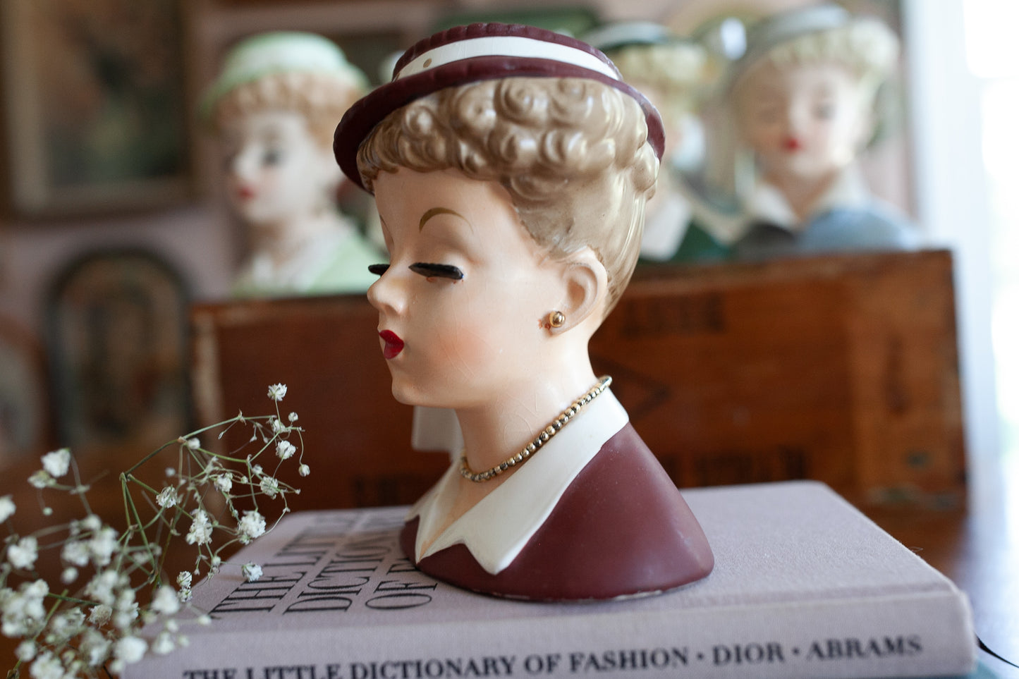 Vintage Head Vase - Lucille Ball -I love Lucy -Napco Head Vase- Lady Head-MaroonHat