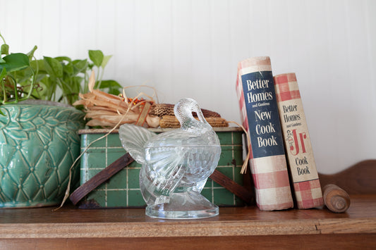 Vintage Glass Turkey- Turkey- Thanksgiving- L.E.Smith Glass Co. Clear Glass Turkey Candy Dish With Turkey Head Lid