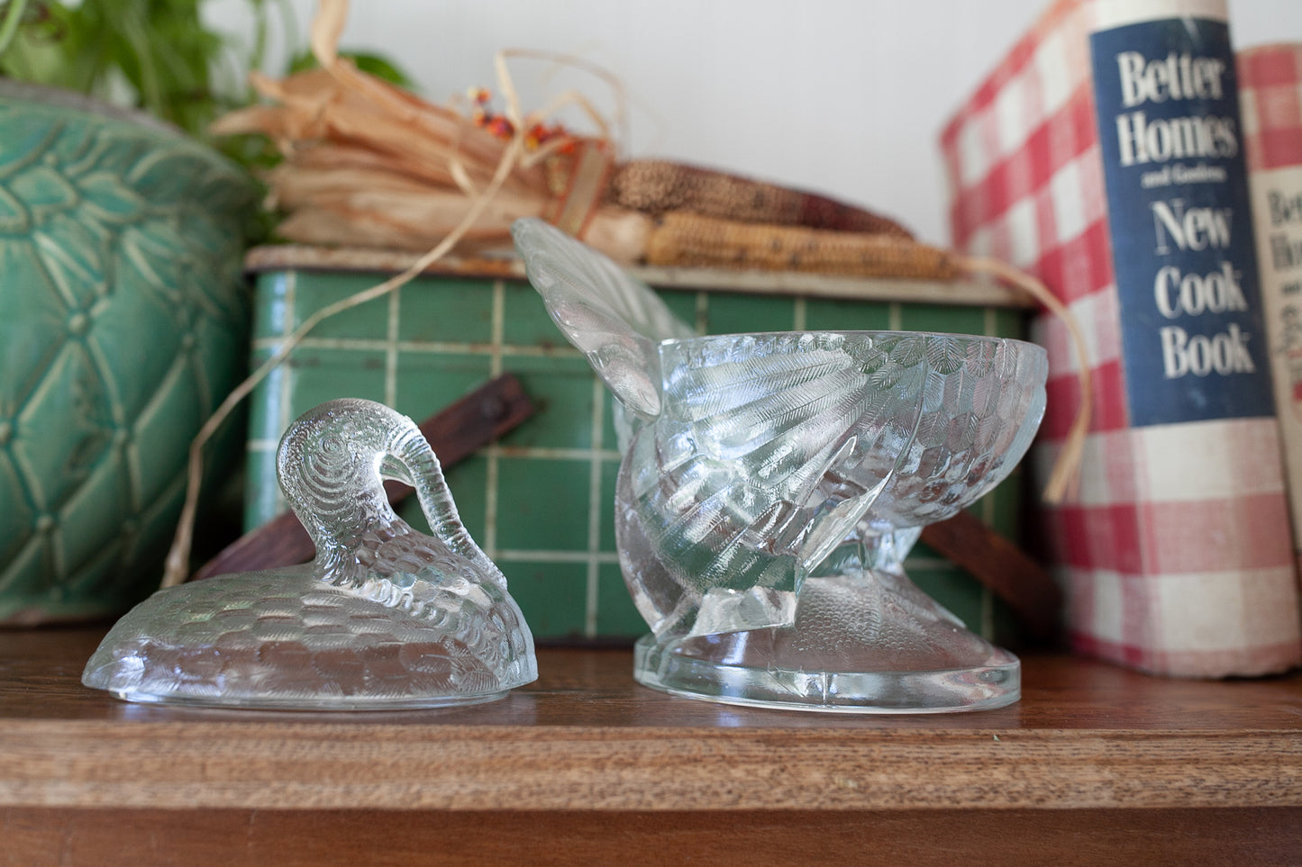 Vintage Glass Turkey- Turkey- Thanksgiving- L.E.Smith Glass Co. Clear Glass Turkey Candy Dish With Turkey Head Lid