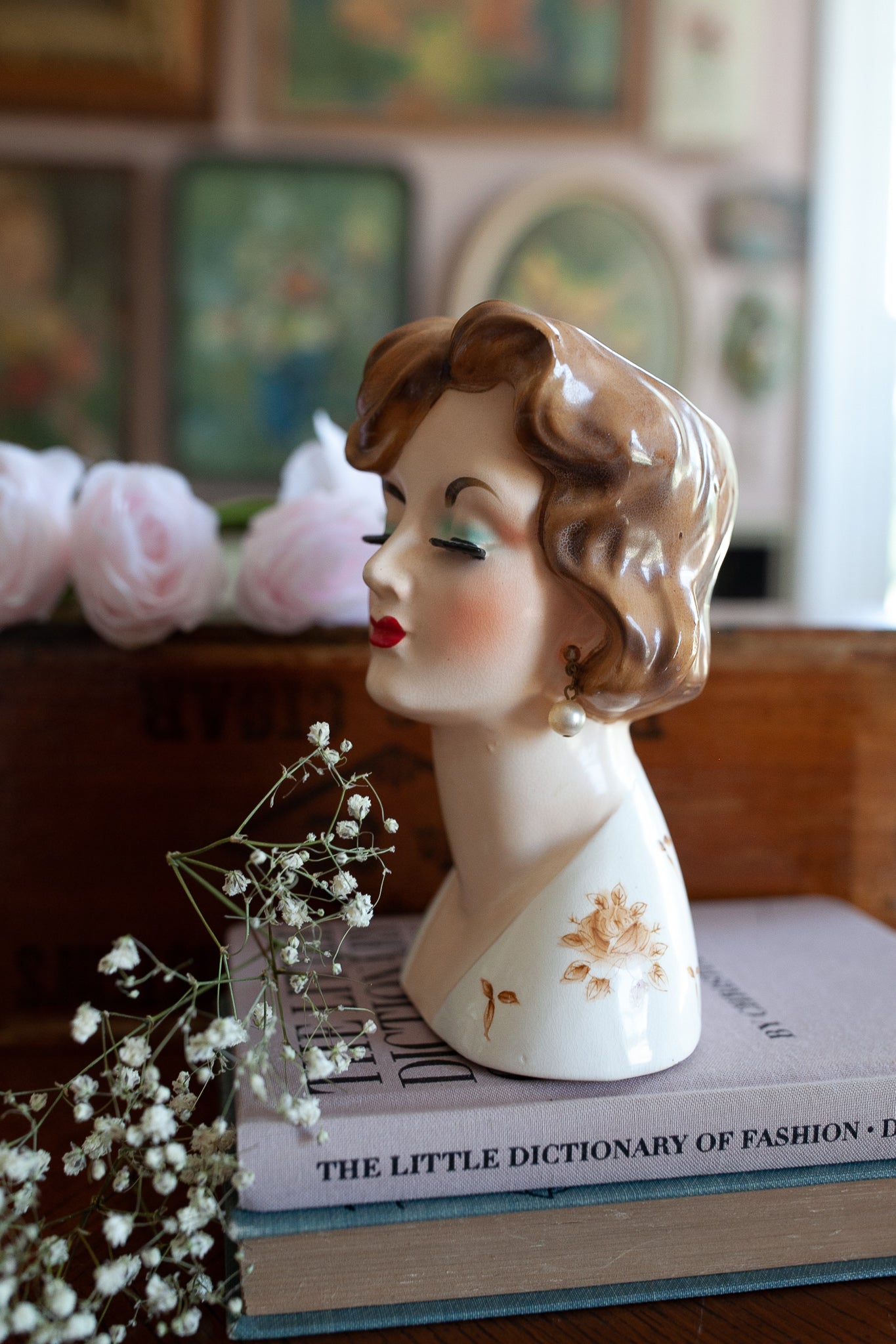 Vintage Lady Head Vase - Brunette Head Vase