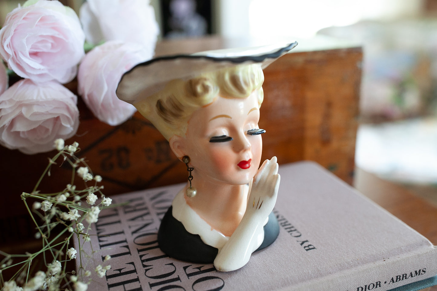 Vintage Lady Head Vase - A5046 Napco Hat Lady