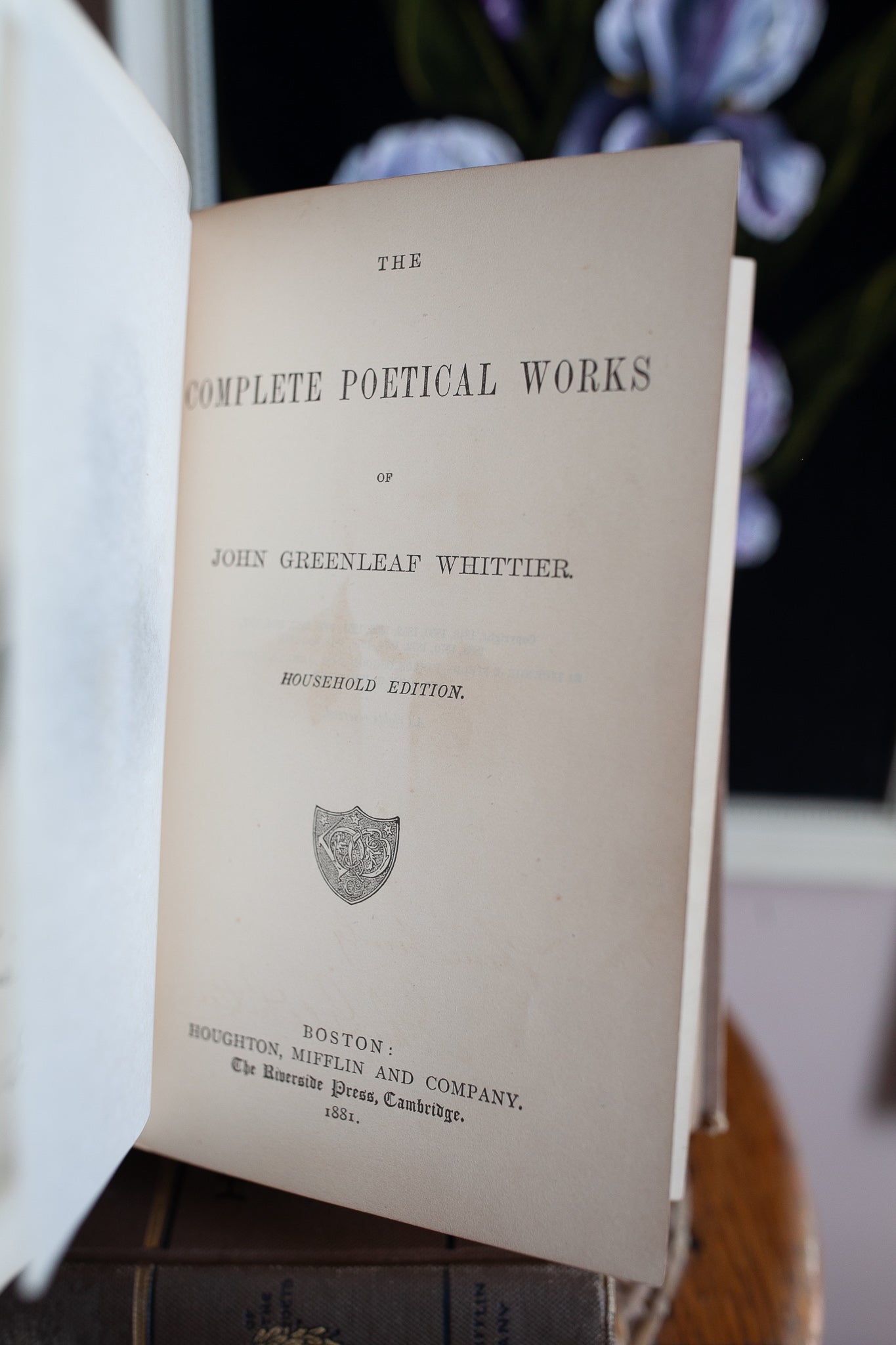 Antique Book- Brown Spine Book- Poetry Book- 1881 Antique 19th century Whittier poetry book Houghton Mifflin edition