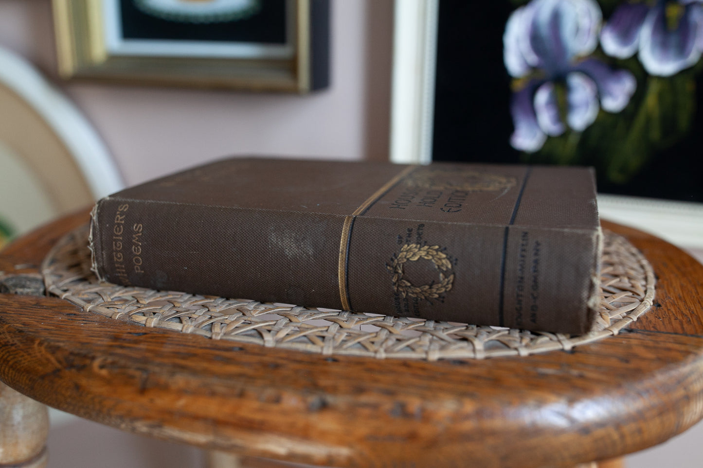 Antique Book- Brown Spine Book- Poetry Book- 1888 Antique 19th century Whittier poetry book Houghton Mifflin edition