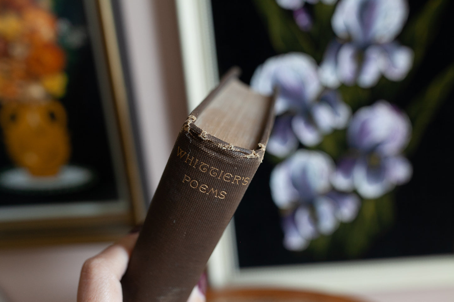 Antique Book- Brown Spine Book- Poetry Book- 1888 Antique 19th century Whittier poetry book Houghton Mifflin edition