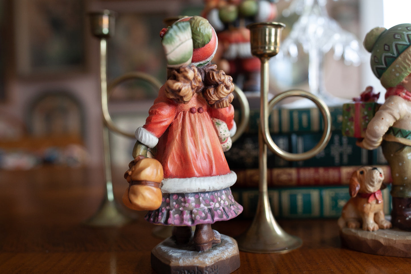 Anri - Christmas Girl- Limited Edition Vintage Wood Carved Christmas Girl -Winter Surprise