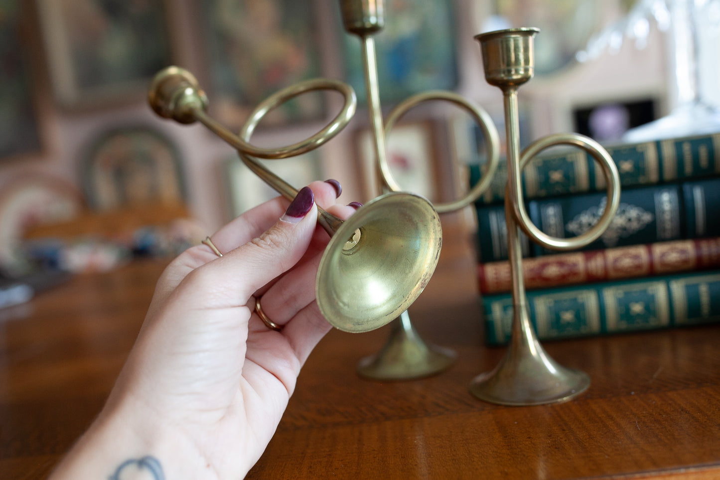 Vintage Candle Holders- Brass Candlesticks- Brass Christmas Candlesticks -Trumpet brass candlesticks