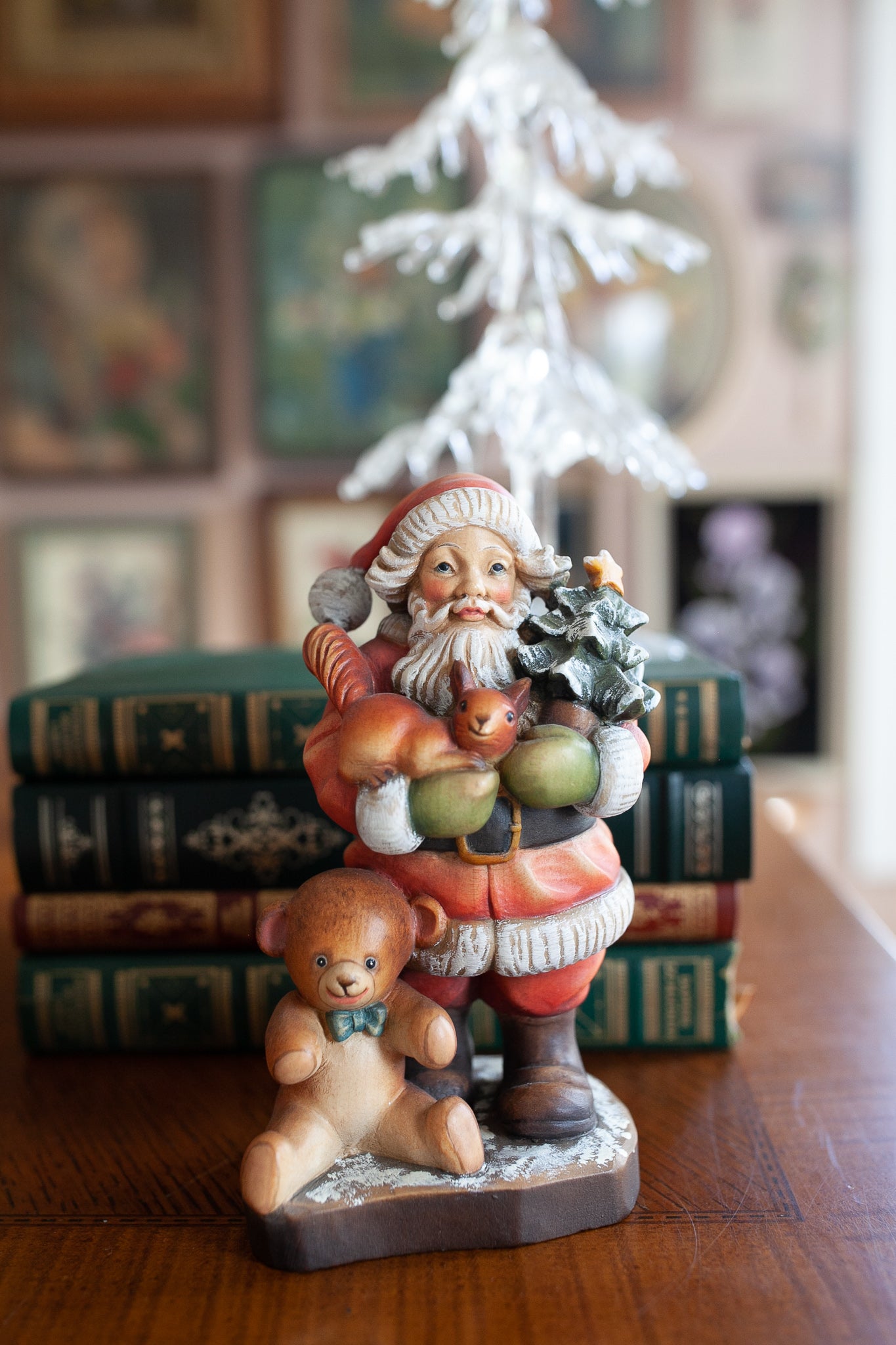 Christmas Anri- Santa- Vintage Wooden Carved Santa - Santa and Teddy Bear -Limited Edition Made in Italy