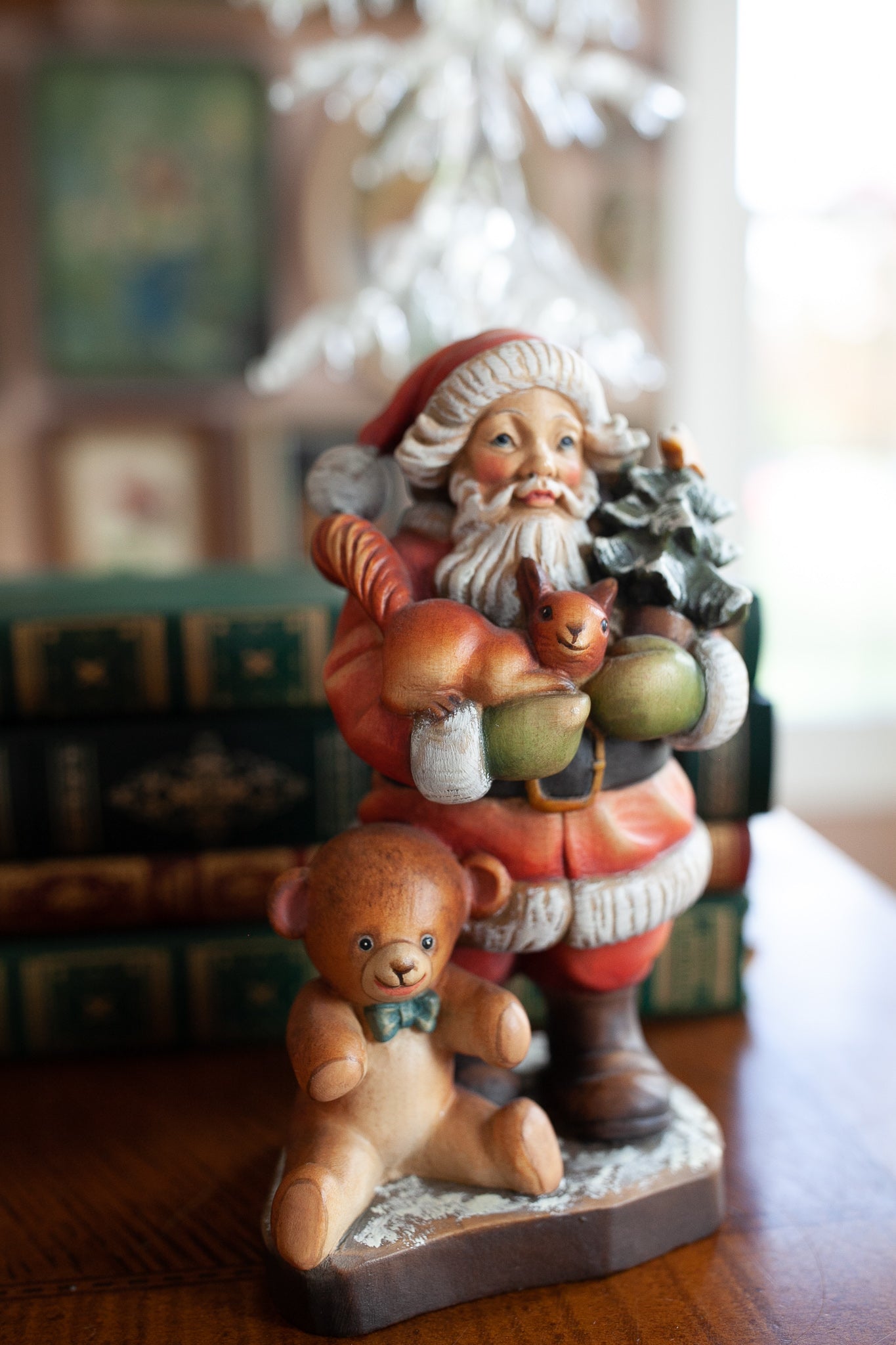 Christmas Anri- Santa- Vintage Wooden Carved Santa - Santa and Teddy Bear -Limited Edition Made in Italy