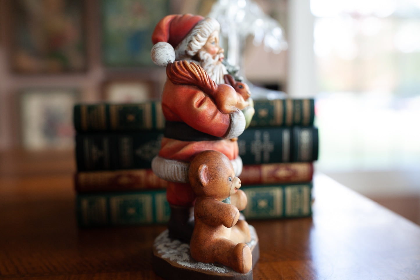 Christmas Anri- Santa- Vintage Wooden Carved Santa - Santa and Teddy Bear -Limited Edition Made in Italy