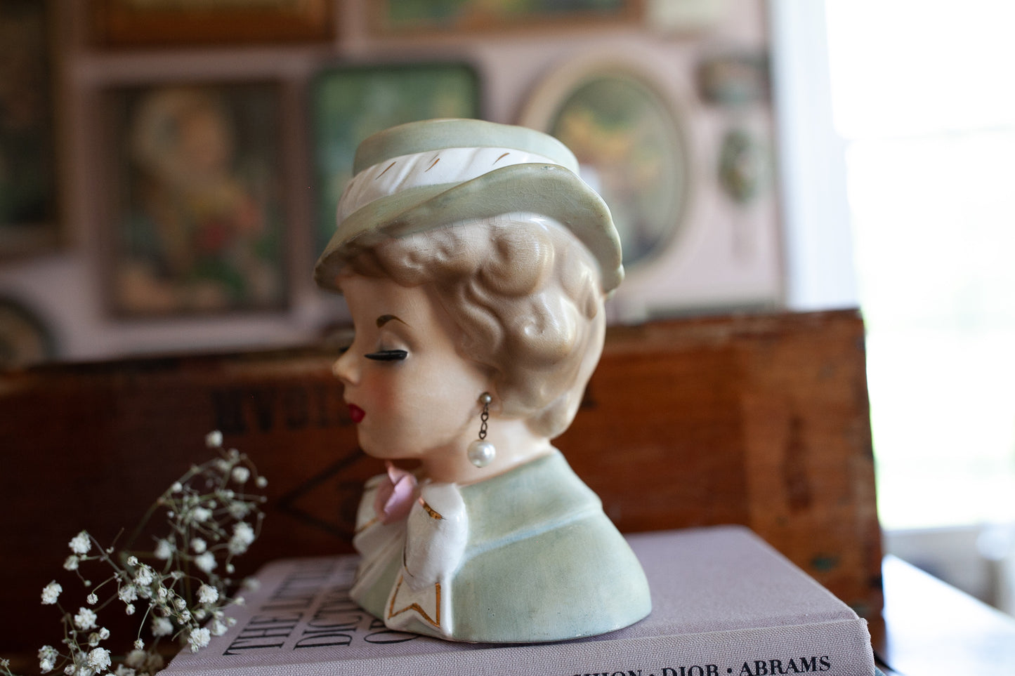 Vintage Lady Head Vase -Inarco -Hat Lady