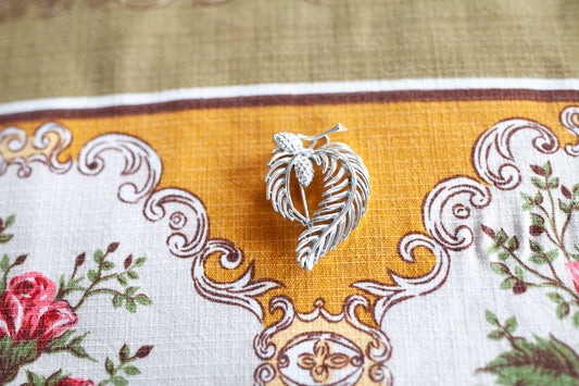 Vintage Brooch - Silver Brooch - Leaf