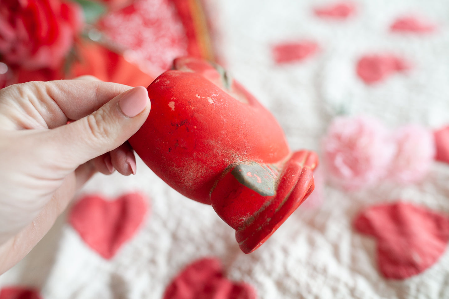 Vintage Heart Vase -Red and Gold