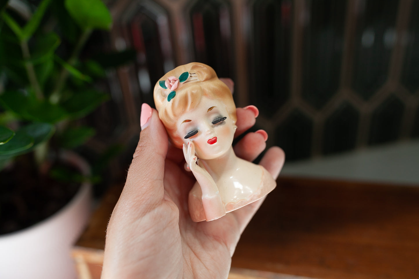 Vintage Lady Head Vase -Inarco Mini Head Vase