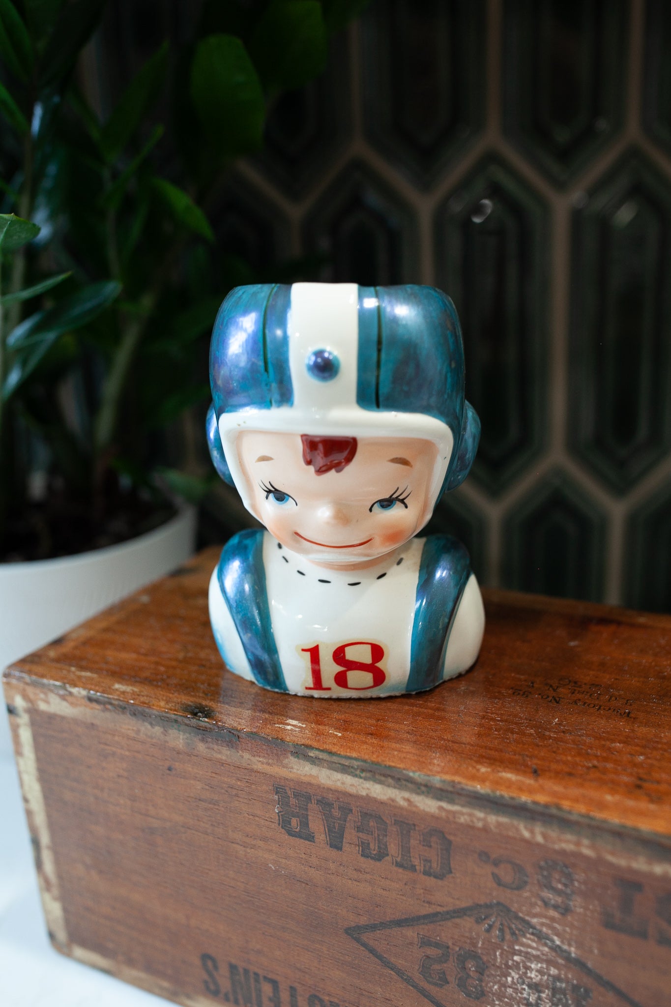 Vintage Head Vase- Boy Head Vase - Football Player