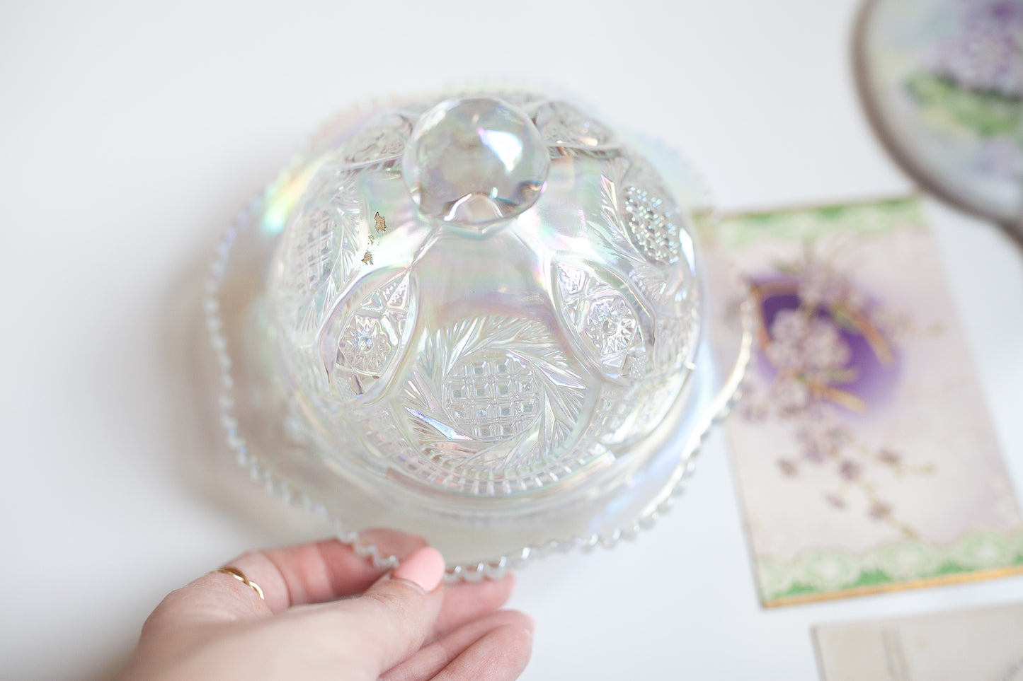 Irridescent Butter Dish - LE Smith Crystal Lustre Butter Dish
