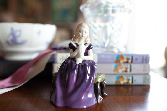 Vintage Royal Doulton Affection Figurine - Girl in Purple holding a bunny