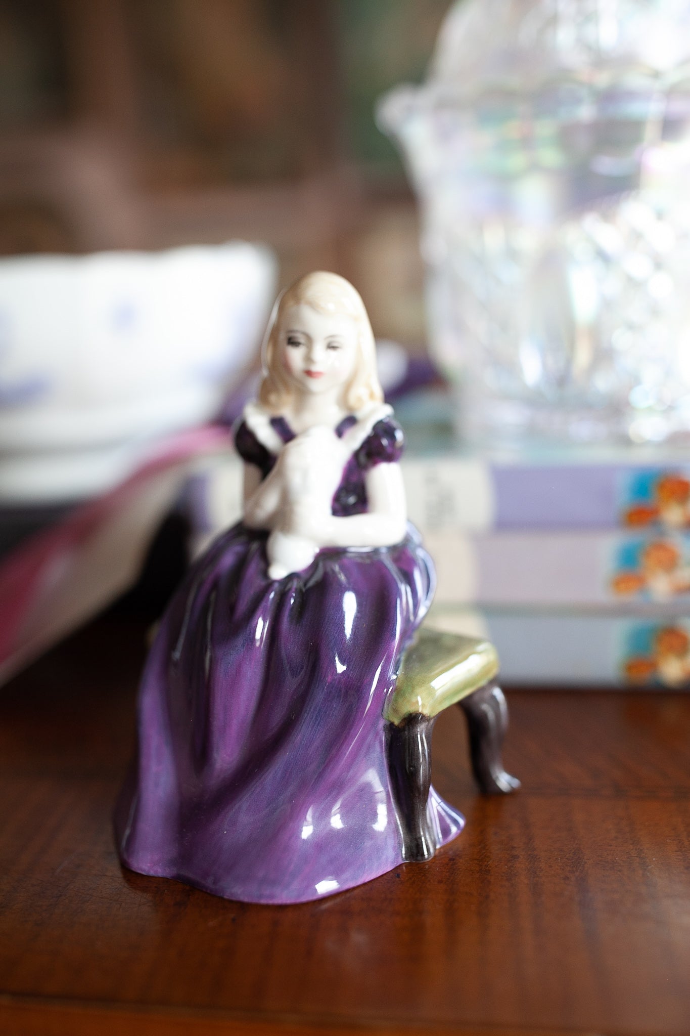 Vintage Royal Doulton Affection Figurine - Girl in Purple holding a bunny