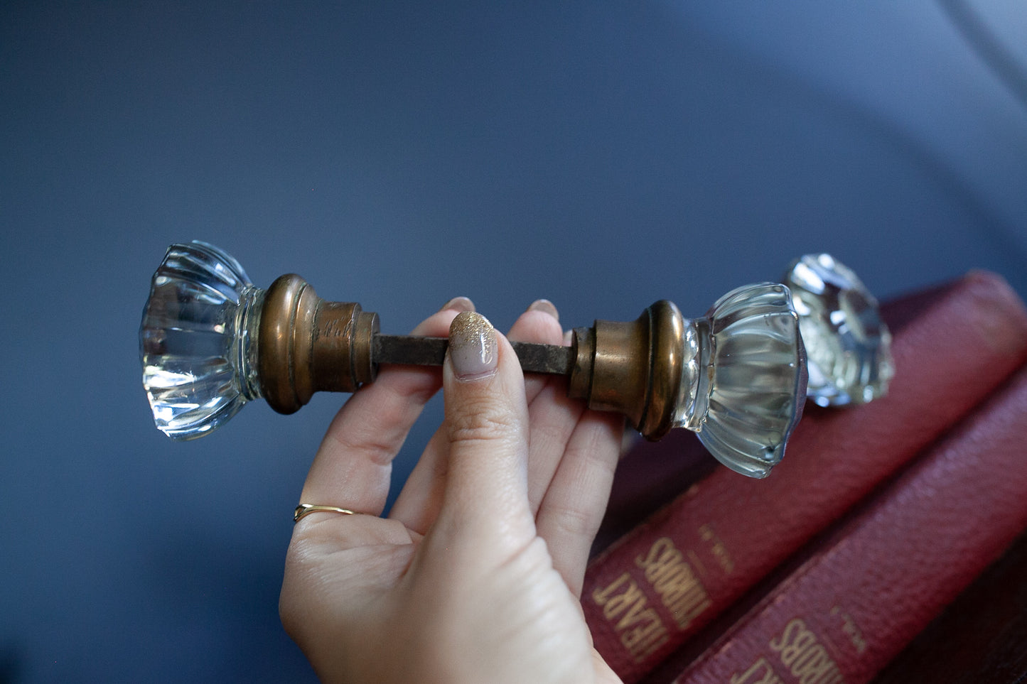 Antique Crystal Glass 12 Point Door Knob Set With Spindle