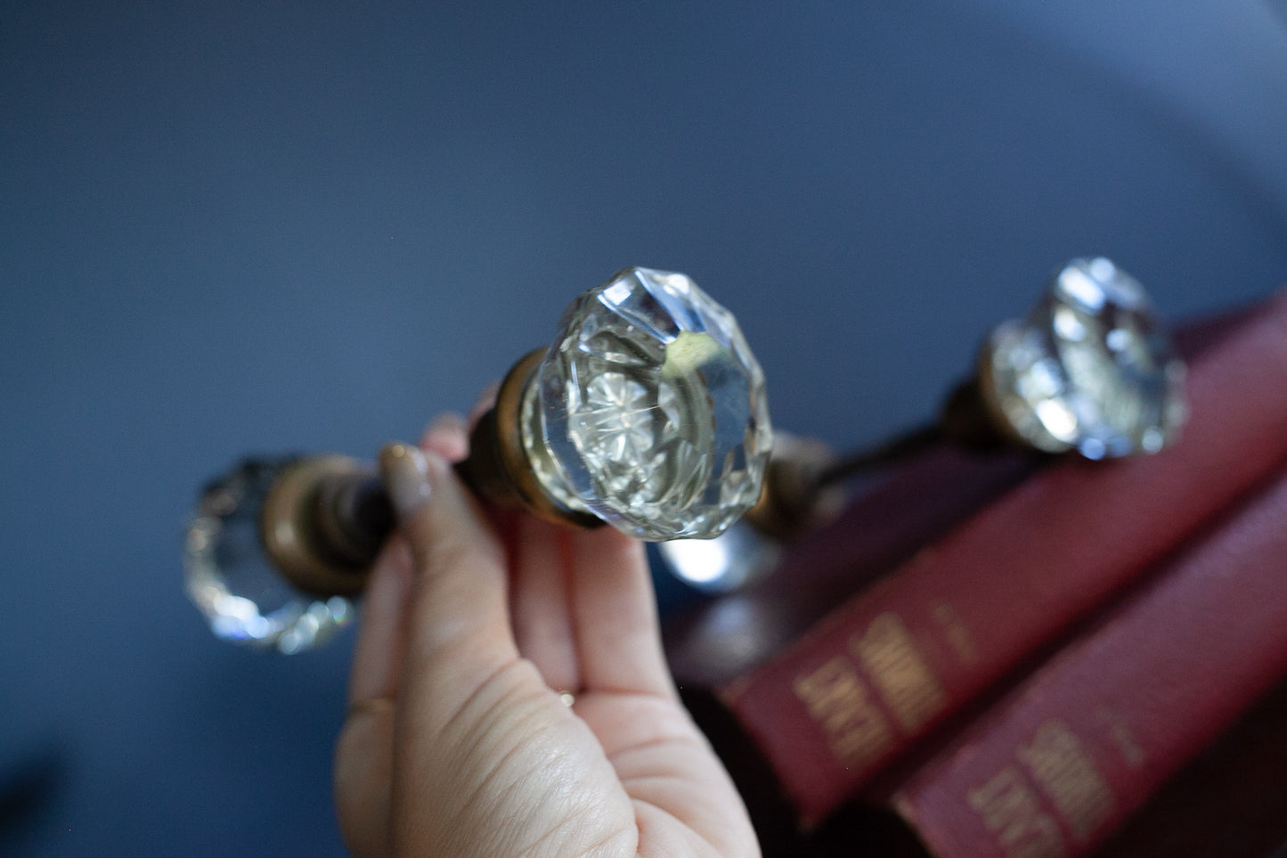 Antique Crystal Glass 12 Point Door Knob Set With Spindle