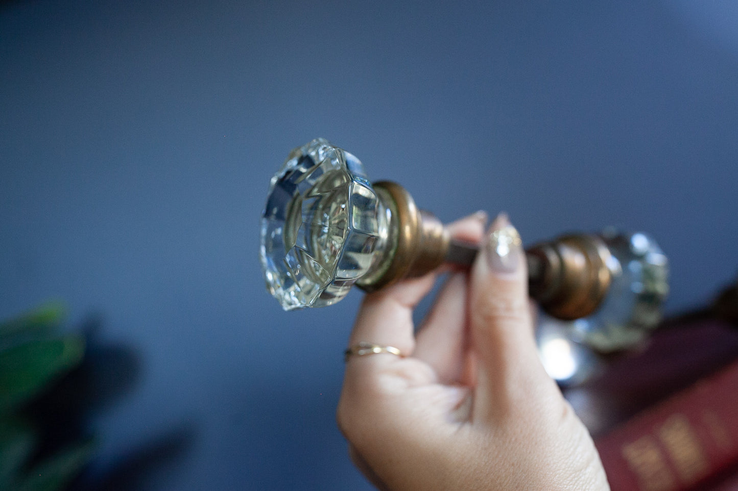 Antique Crystal Glass 12 Point Door Knob Set With Spindle