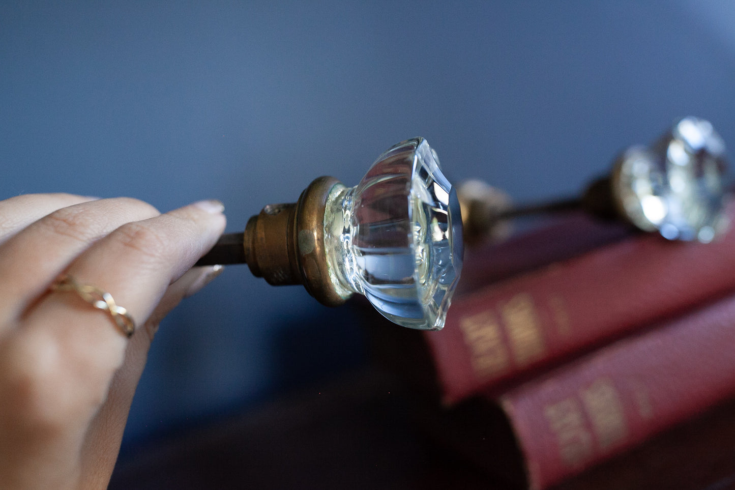 Antique Crystal Glass 12 Point Door Knob Set With Spindle