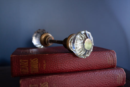 Antique Crystal Glass 12 Point Door Knob Set With Spindle