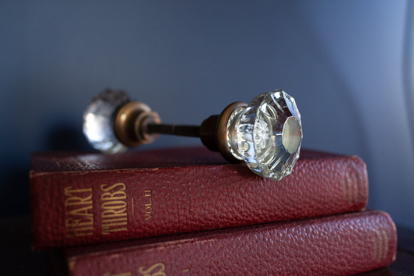 Antique Crystal Glass 12 Point Door Knob Set With Spindle