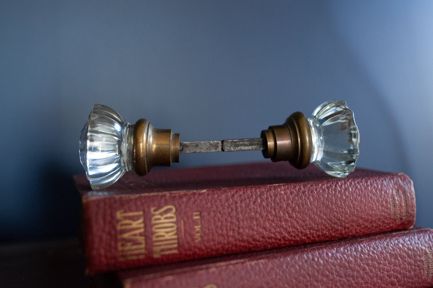 Antique Crystal Glass 12 Point Door Knob Set With Spindle