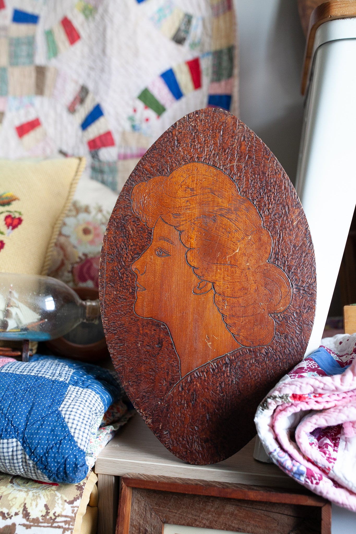 Vintage Lady Portrait -Burnt Wood Pyrography Woman