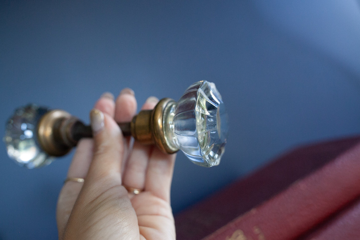 Antique Crystal Glass 12 Point Door Knob Set With Spindle