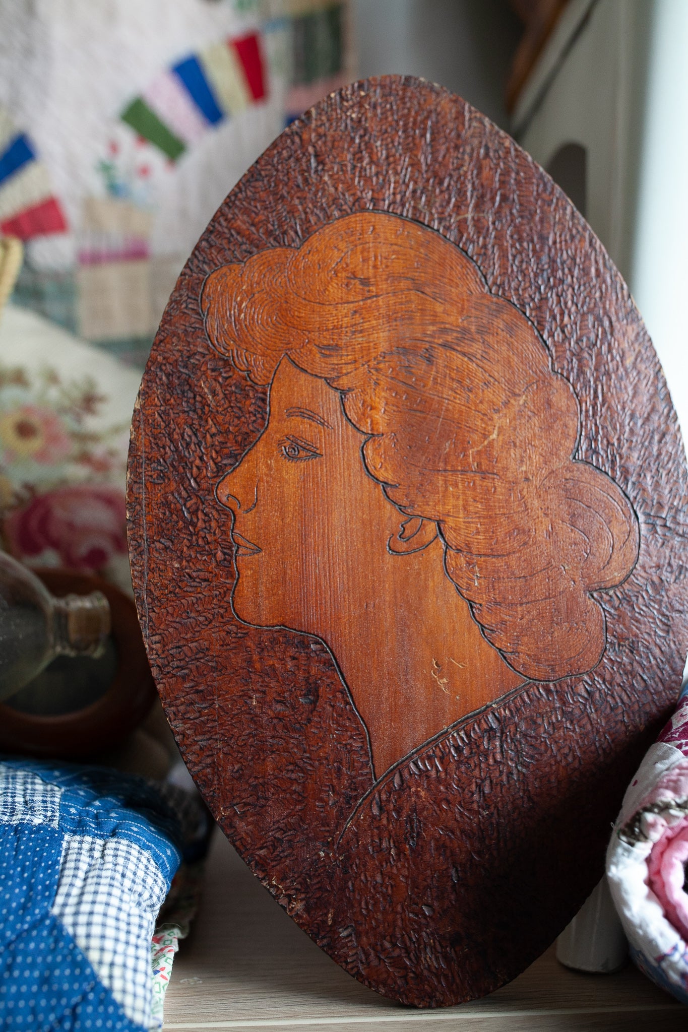 Vintage Lady Portrait -Burnt Wood Pyrography Woman