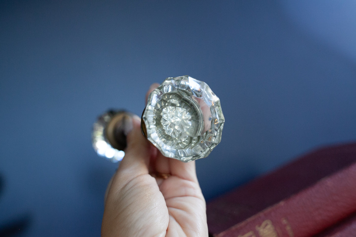 Antique Crystal Glass 12 Point Door Knob Set With Spindle