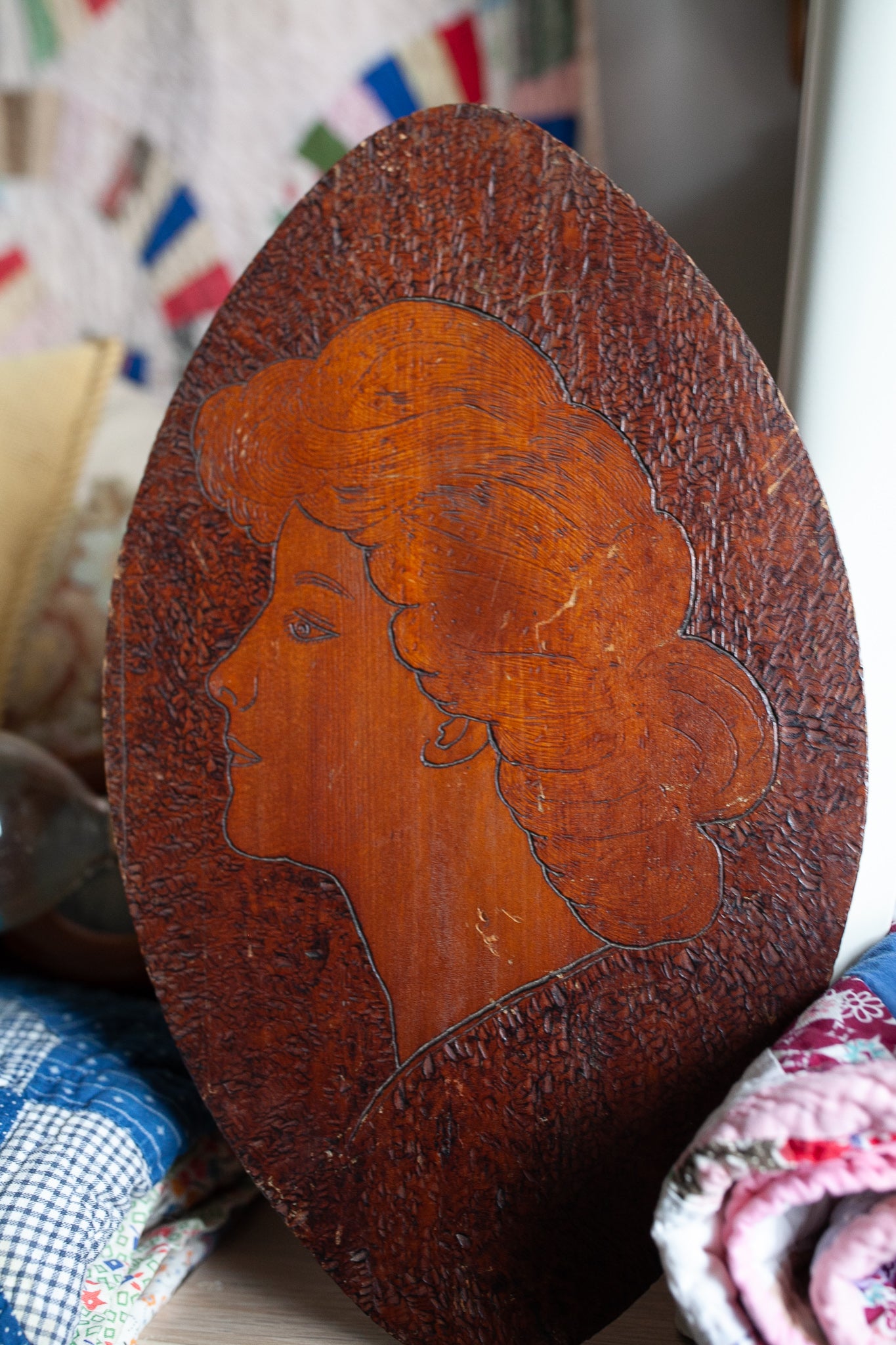 Vintage Lady Portrait -Burnt Wood Pyrography Woman