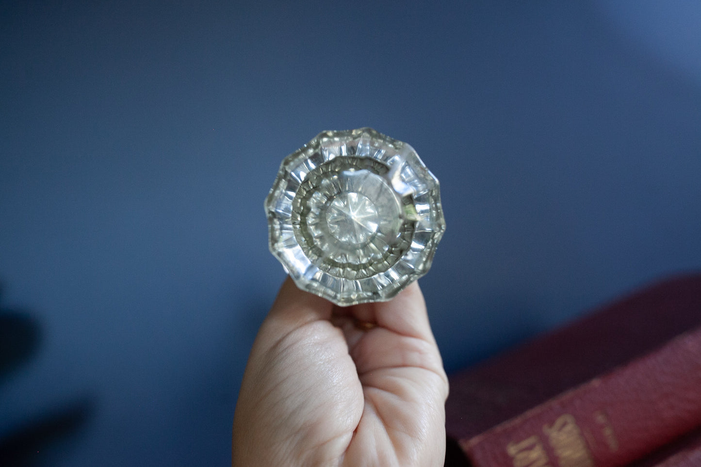 Antique Crystal Glass 12 Point Door Knob Set With Spindle