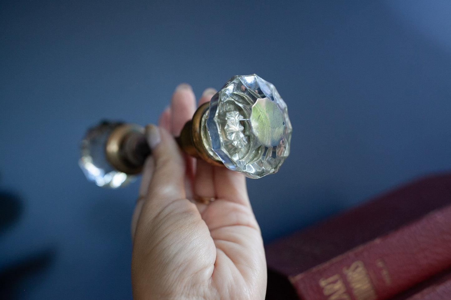 Antique Crystal Glass 12 Point Door Knob Set With Spindle