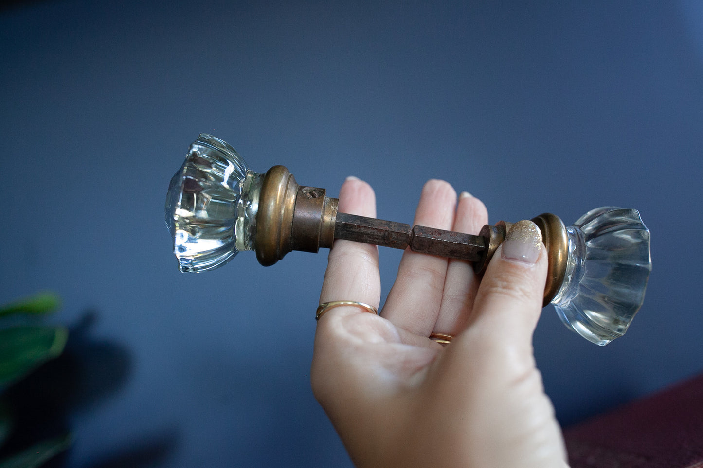 Antique Crystal Glass 12 Point Door Knob Set With Spindle