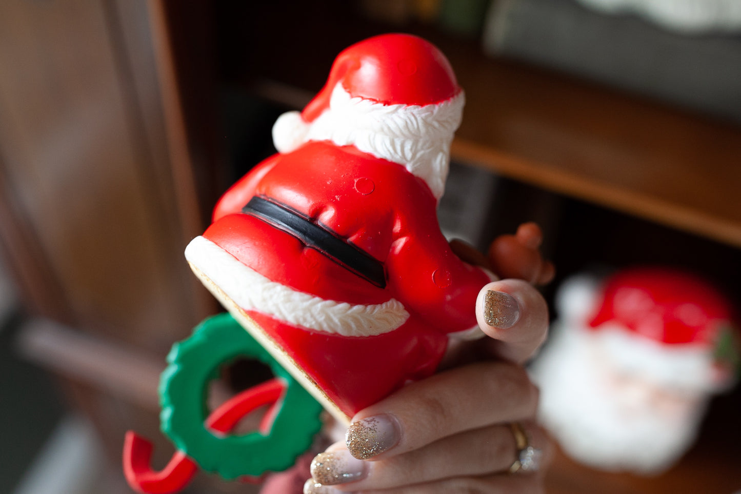 Santa Stocking Hanger-Santa Claus Stocking Hanger Holder Teddy Bear Shelf Sitter Christmas vintage