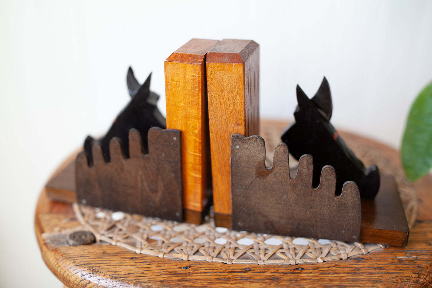 Vintage Scottie Bookends- Dog Bookends- Vintage Hand Carved Wooden Scottie Bookends Chained Hand Painted