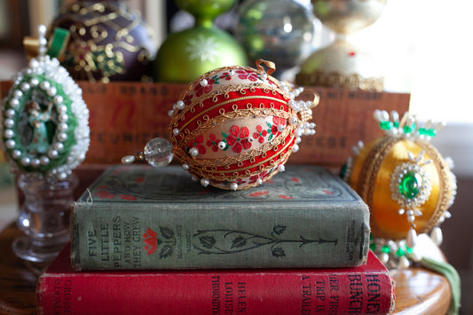 Vintage Ornament- Red Floral Ornament- Red and Gold - Vintage Christmas