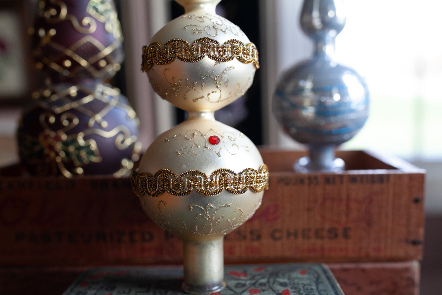 Handmade Glass Sphere Christmas Tree Topper-Silver/Gold- Vintage Christmas Tree Topper