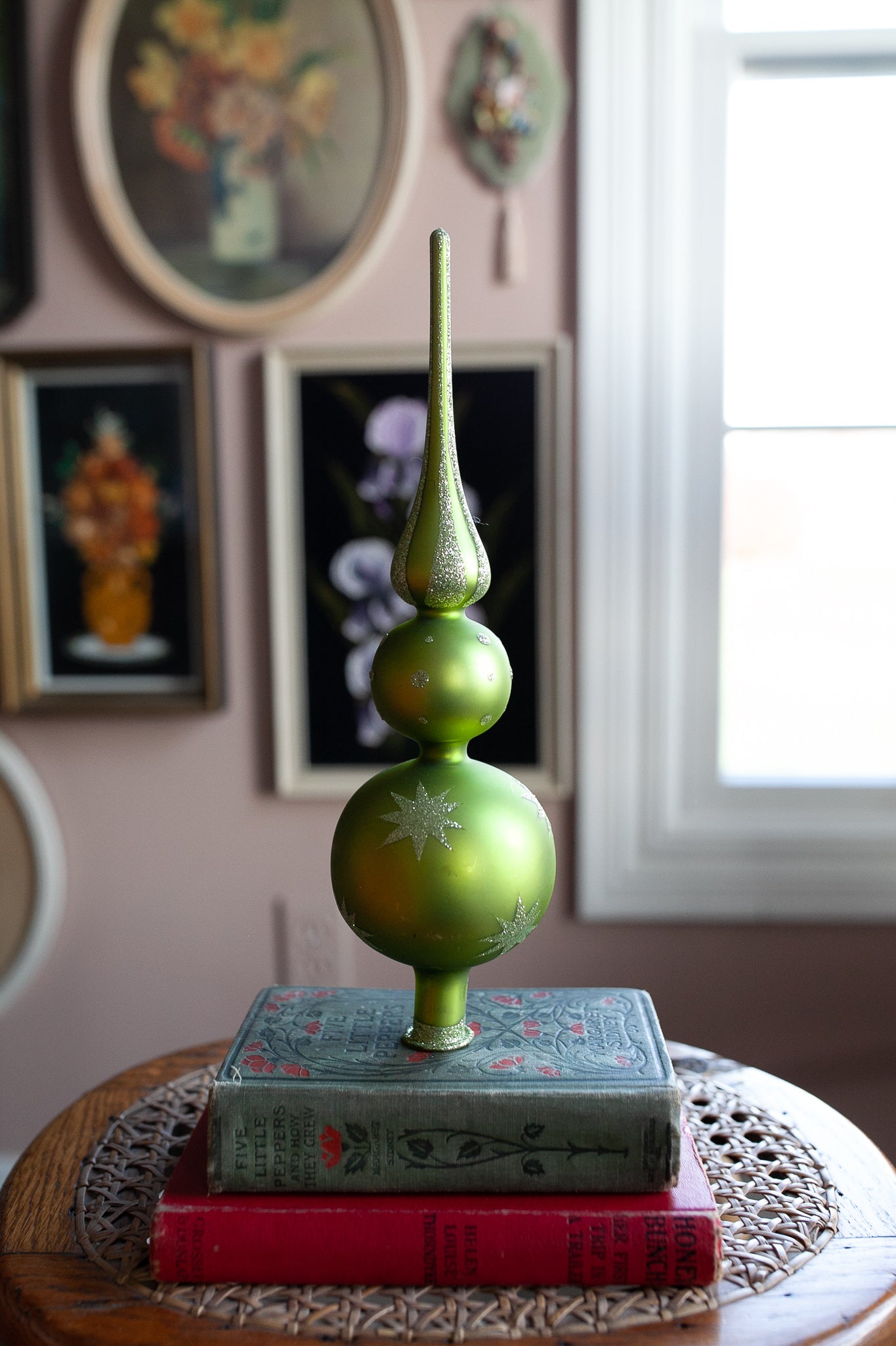 Vintage Tree Topper- Vintage Christmas- Green -Glass Christmas Tree Topper