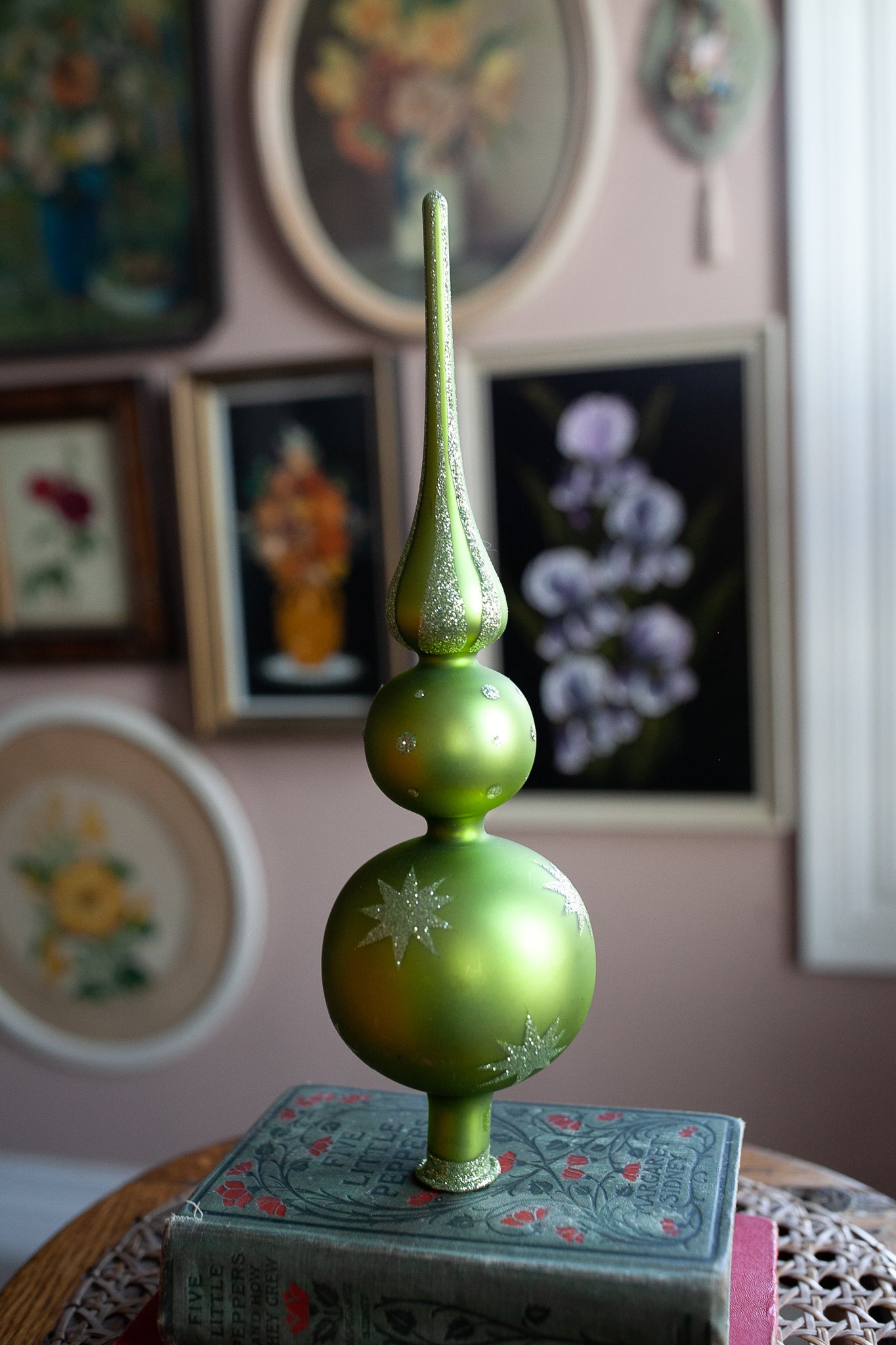 Vintage Tree Topper- Vintage Christmas- Green -Glass Christmas Tree Topper