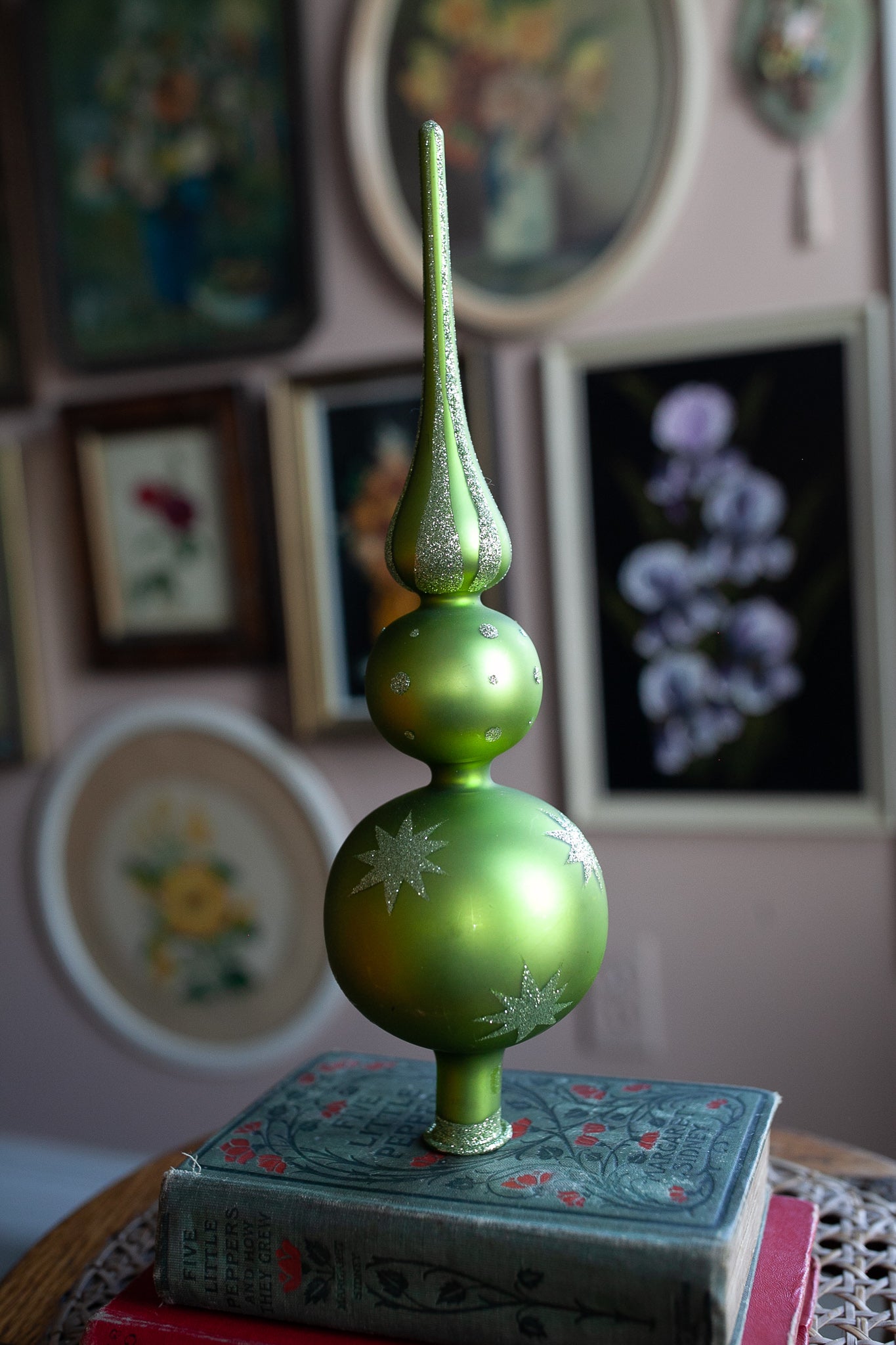 Vintage Tree Topper- Vintage Christmas- Green -Glass Christmas Tree Topper