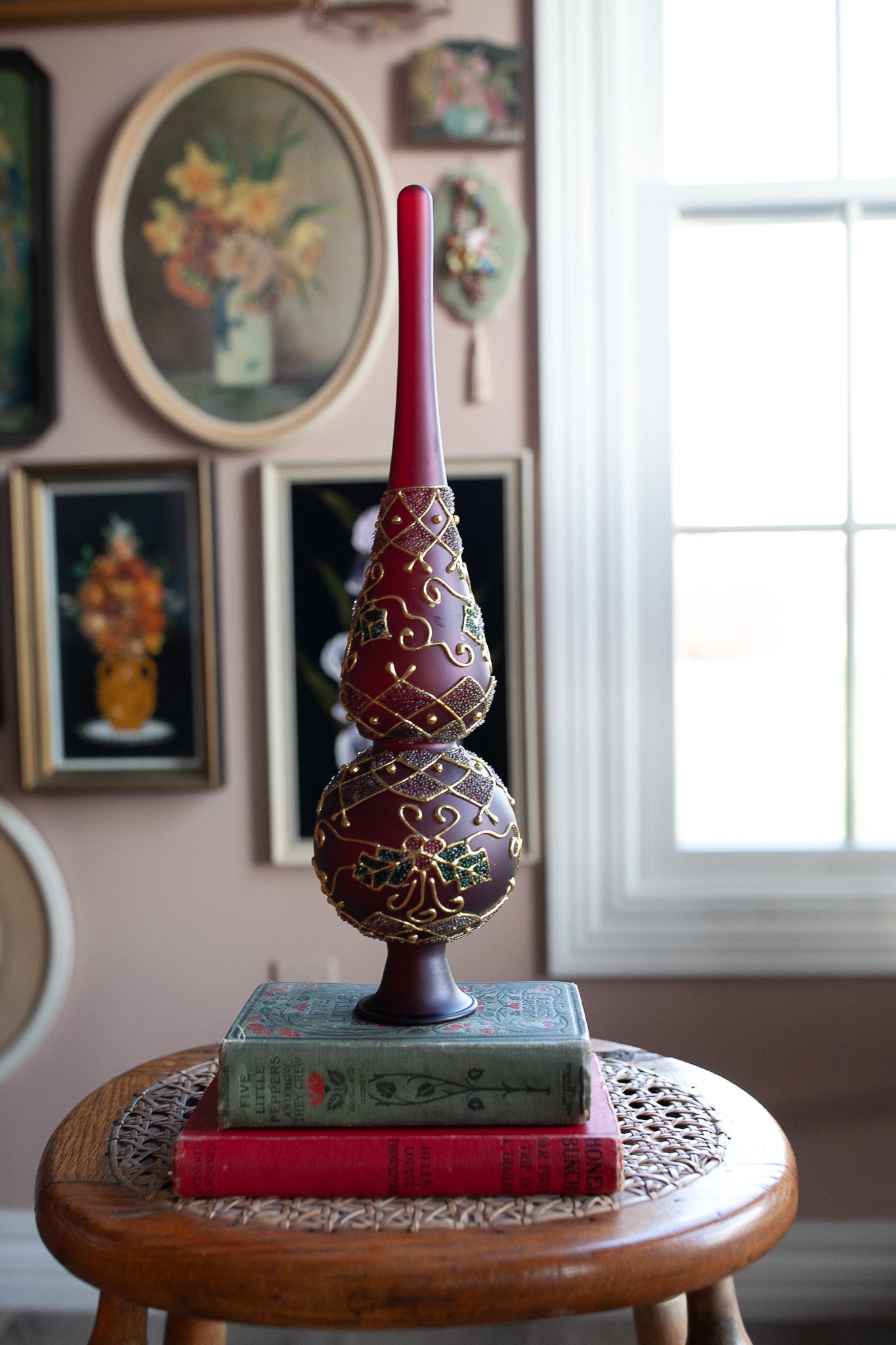 Vintage Christmas Tree Topper- Glass Tree Topper -Large Tree Topper Red