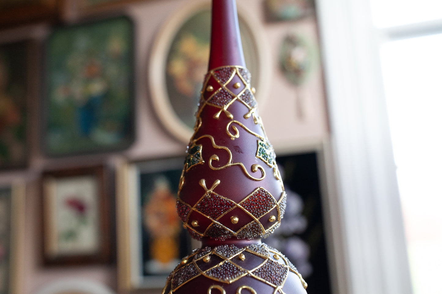 Vintage Christmas Tree Topper- Glass Tree Topper -Large Tree Topper Red