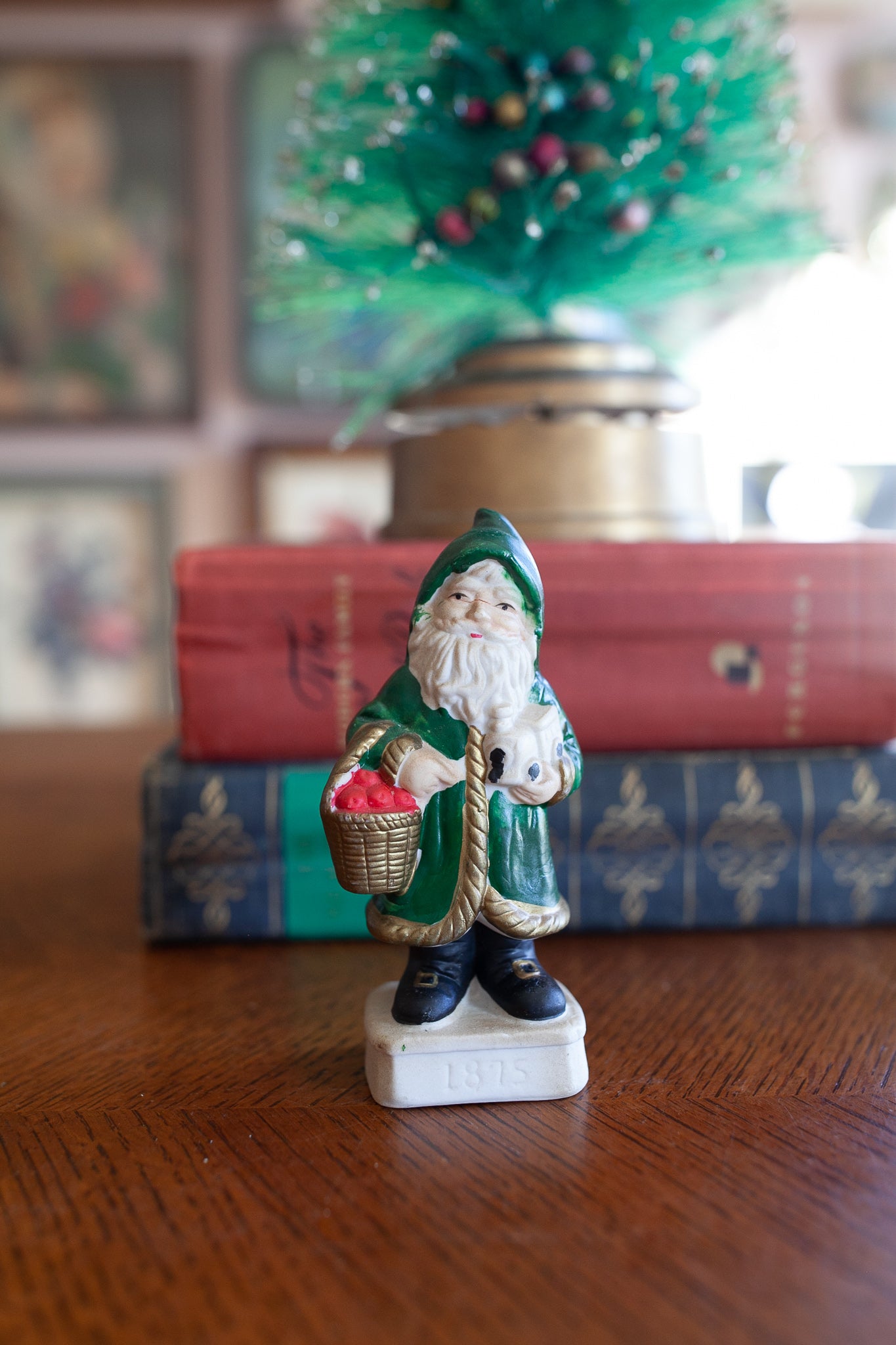 Vintage Santa Claus- Green Santa -Porcelain