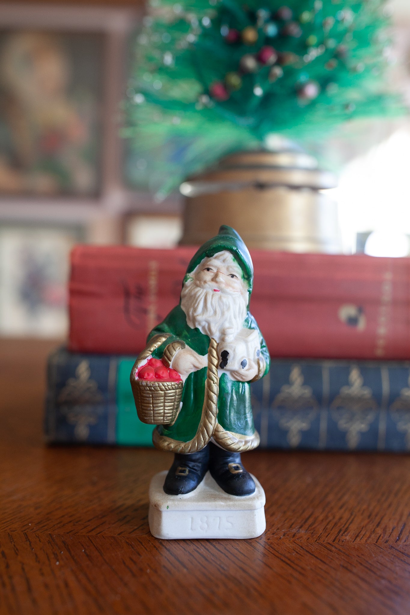 Vintage Santa Claus- Green Santa -Porcelain